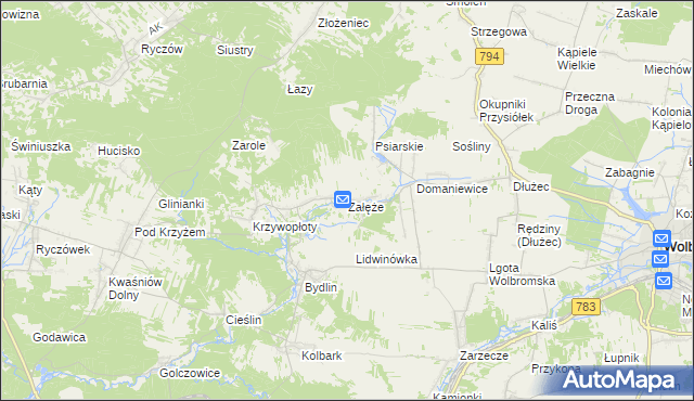 mapa Załęże gmina Wolbrom, Załęże gmina Wolbrom na mapie Targeo