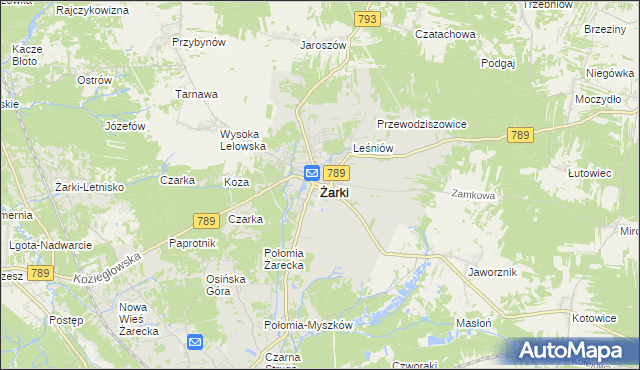 mapa Żarki powiat myszkowski, Żarki powiat myszkowski na mapie Targeo