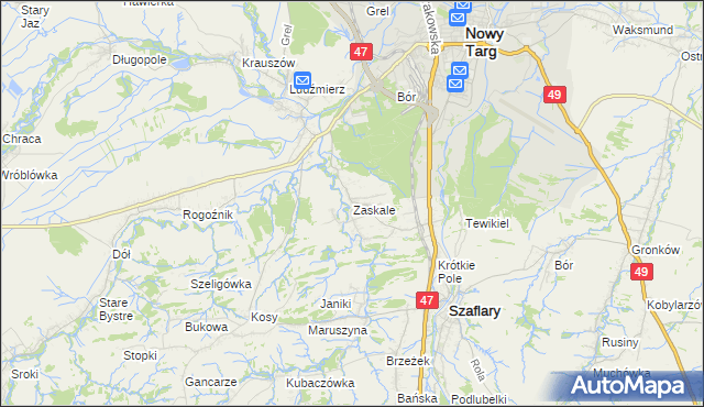 mapa Zaskale gmina Szaflary, Zaskale gmina Szaflary na mapie Targeo
