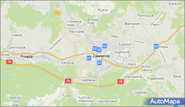 mapa Zawiercie, Zawiercie na mapie Targeo