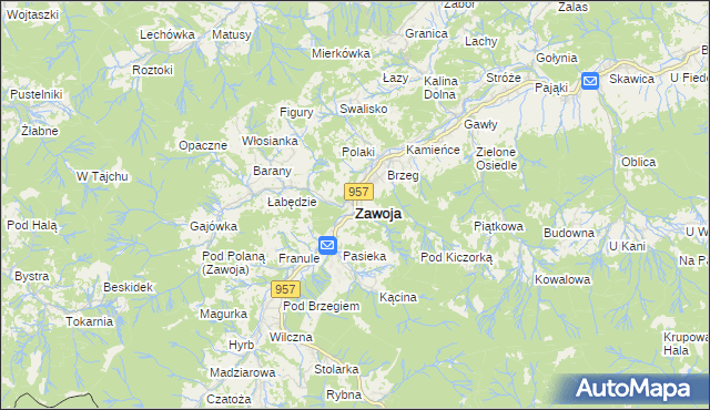 mapa Zawoja, Zawoja na mapie Targeo