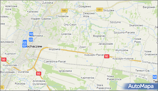 mapa Zosin gmina Sochaczew, Zosin gmina Sochaczew na mapie Targeo