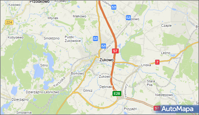 mapa Żukowo powiat kartuski, Żukowo powiat kartuski na mapie Targeo