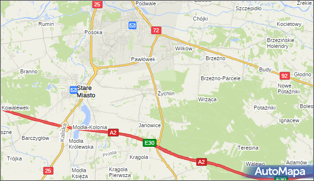 mapa Żychlin gmina Stare Miasto, Żychlin gmina Stare Miasto na mapie Targeo