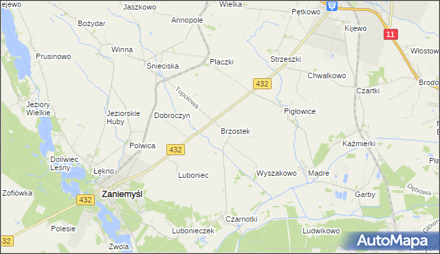 mapa Brzostek gmina Zaniemyśl, Brzostek gmina Zaniemyśl na mapie Targeo