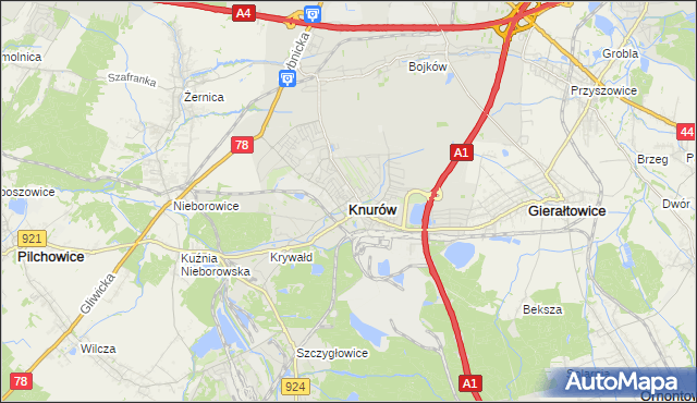 mapa Knurów powiat gliwicki, Knurów powiat gliwicki na mapie Targeo