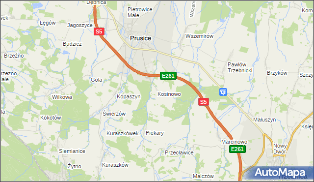 mapa Kosinowo gmina Prusice, Kosinowo gmina Prusice na mapie Targeo