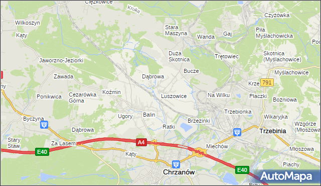 mapa Luszowice gmina Chrzanów, Luszowice gmina Chrzanów na mapie Targeo