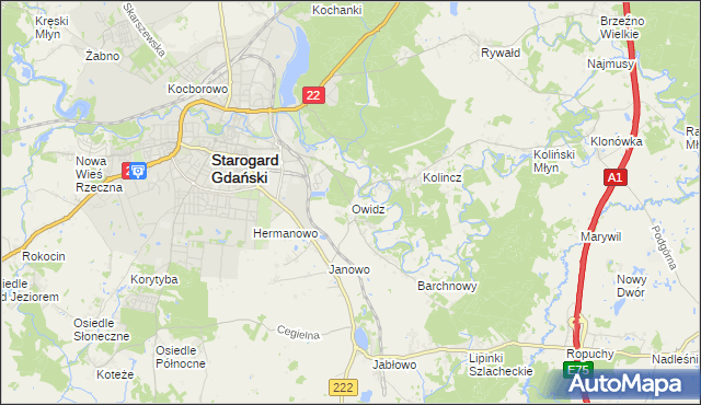 mapa Owidz, Owidz na mapie Targeo