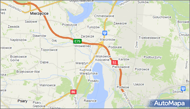 mapa Wojkowice Kościelne, Wojkowice Kościelne na mapie Targeo