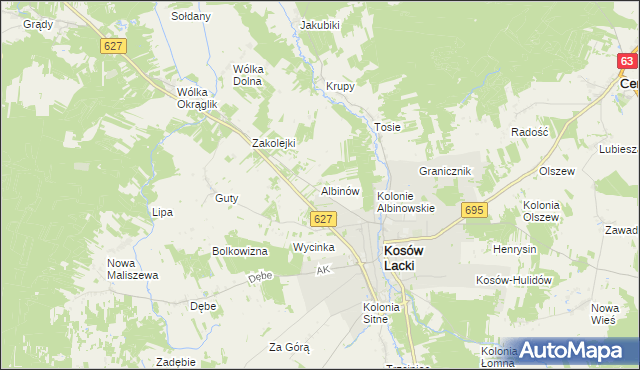 mapa Albinów gmina Kosów Lacki, Albinów gmina Kosów Lacki na mapie Targeo