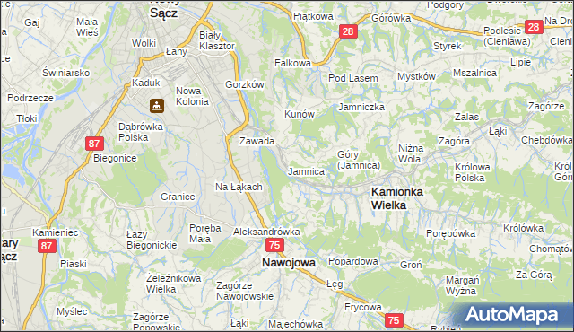 mapa Jamnica gmina Kamionka Wielka, Jamnica gmina Kamionka Wielka na mapie Targeo