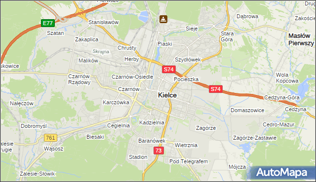 mapa Kielc, Kielce na mapie Targeo