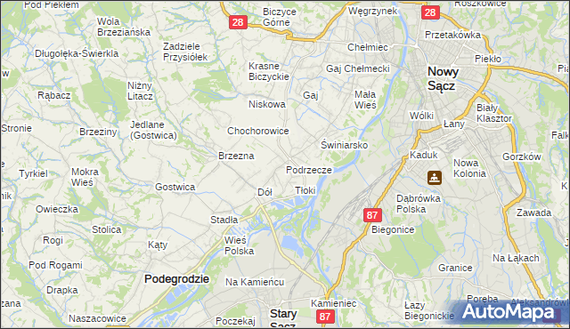 mapa Podrzecze gmina Podegrodzie, Podrzecze gmina Podegrodzie na mapie Targeo