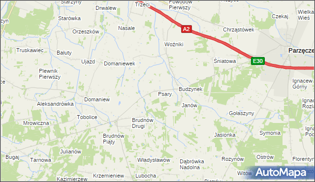 mapa Psary gmina Dalików, Psary gmina Dalików na mapie Targeo