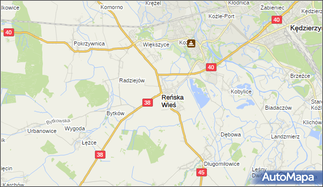 mapa Reńska Wieś powiat kędzierzyńsko-kozielski, Reńska Wieś powiat kędzierzyńsko-kozielski na mapie Targeo