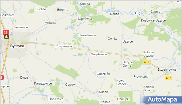 mapa Wojsławice gmina Byczyna, Wojsławice gmina Byczyna na mapie Targeo