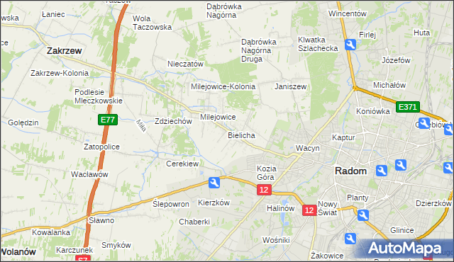 mapa Bielicha, Bielicha na mapie Targeo