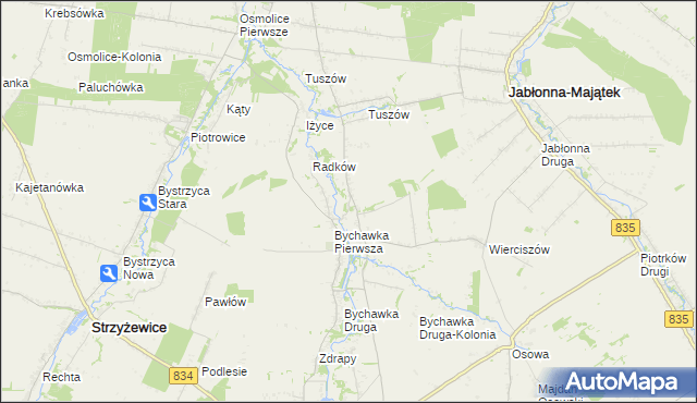 mapa Bychawka Trzecia, Bychawka Trzecia na mapie Targeo