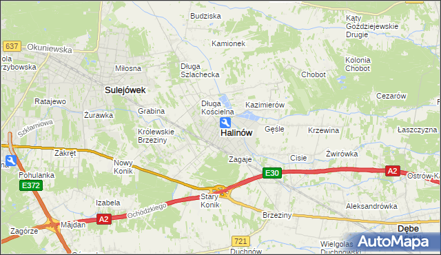 mapa Halinów powiat miński, Halinów powiat miński na mapie Targeo