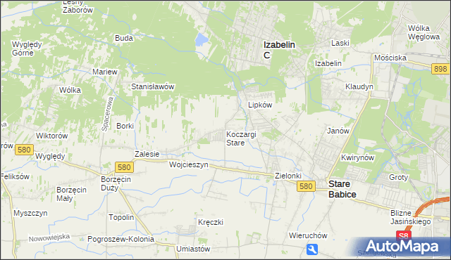 mapa Koczargi Stare, Koczargi Stare na mapie Targeo