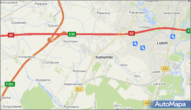 mapa Komorniki powiat poznański, Komorniki powiat poznański na mapie Targeo