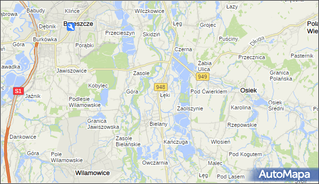 mapa Łęki gmina Kęty, Łęki gmina Kęty na mapie Targeo