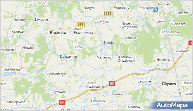mapa Marianów gmina Chynów, Marianów gmina Chynów na mapie Targeo