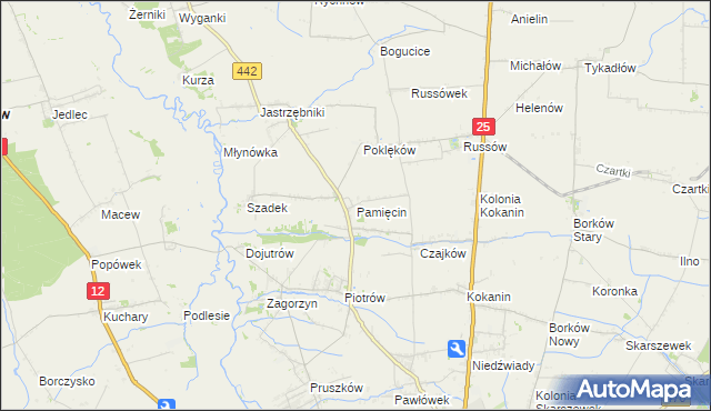 mapa Pamięcin gmina Blizanów, Pamięcin gmina Blizanów na mapie Targeo