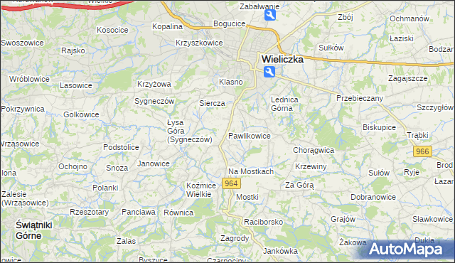 mapa Pawlikowice gmina Wieliczka, Pawlikowice gmina Wieliczka na mapie Targeo