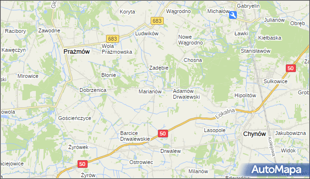 mapa Pieczyska gmina Chynów, Pieczyska gmina Chynów na mapie Targeo