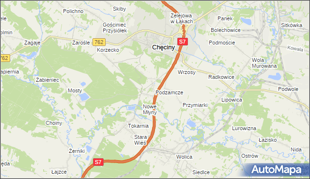 mapa Podzamcze gmina Chęciny, Podzamcze gmina Chęciny na mapie Targeo