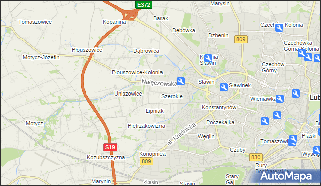 mapa Szerokie gmina Konopnica, Szerokie gmina Konopnica na mapie Targeo