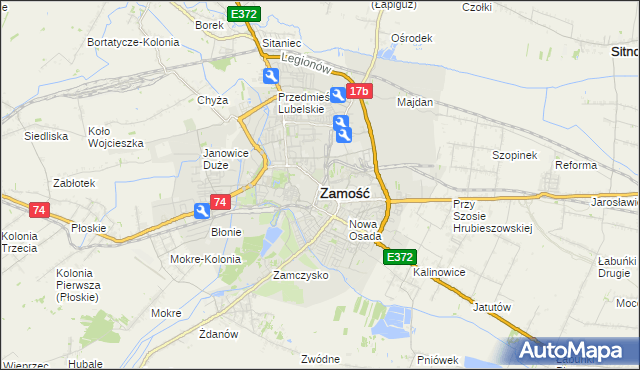 mapa Zamościa, Zamość na mapie Targeo
