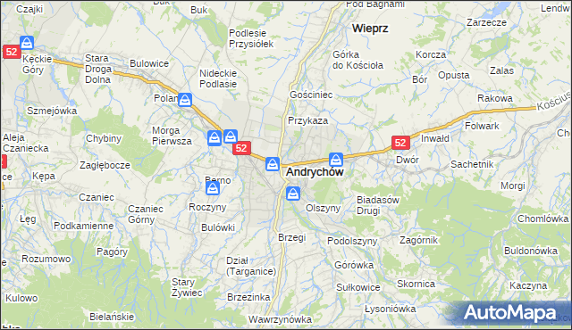 mapa Andrychów, Andrychów na mapie Targeo
