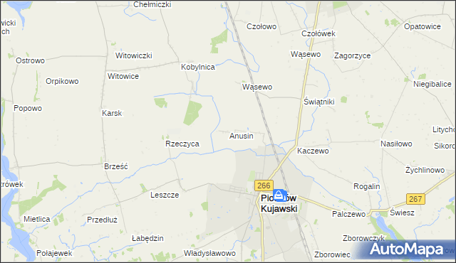 mapa Anusin gmina Piotrków Kujawski, Anusin gmina Piotrków Kujawski na mapie Targeo