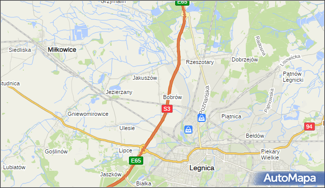 mapa Bobrów gmina Miłkowice, Bobrów gmina Miłkowice na mapie Targeo