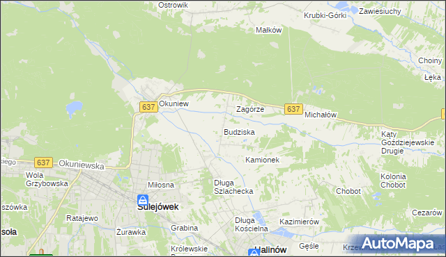 mapa Budziska gmina Halinów, Budziska gmina Halinów na mapie Targeo