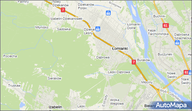 mapa Dąbrowa gmina Łomianki, Dąbrowa gmina Łomianki na mapie Targeo