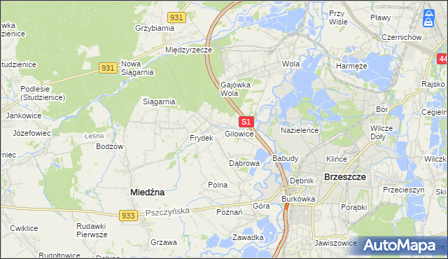 mapa Gilowice gmina Miedźna, Gilowice gmina Miedźna na mapie Targeo