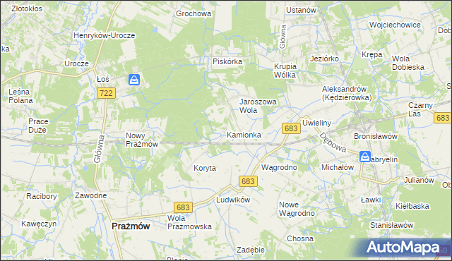 mapa Kamionka gmina Prażmów, Kamionka gmina Prażmów na mapie Targeo