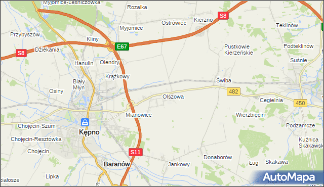 mapa Olszowa gmina Kępno, Olszowa gmina Kępno na mapie Targeo