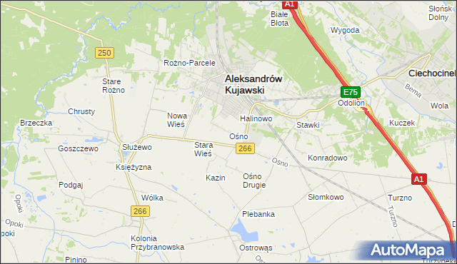 mapa Ośno gmina Aleksandrów Kujawski, Ośno gmina Aleksandrów Kujawski na mapie Targeo