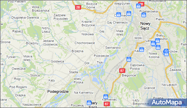 mapa Podrzecze gmina Podegrodzie, Podrzecze gmina Podegrodzie na mapie Targeo