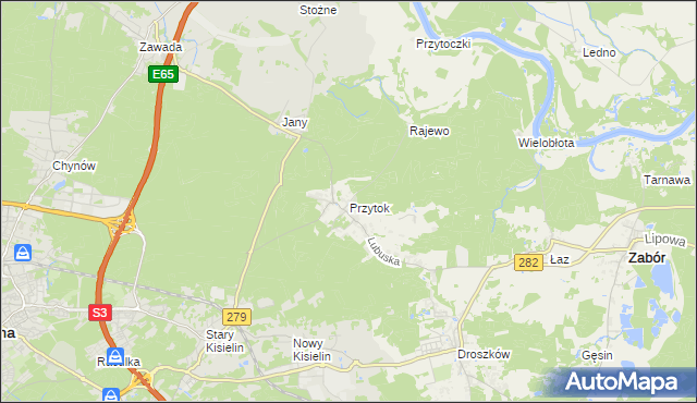 mapa Przytok gmina Zabór, Przytok gmina Zabór na mapie Targeo