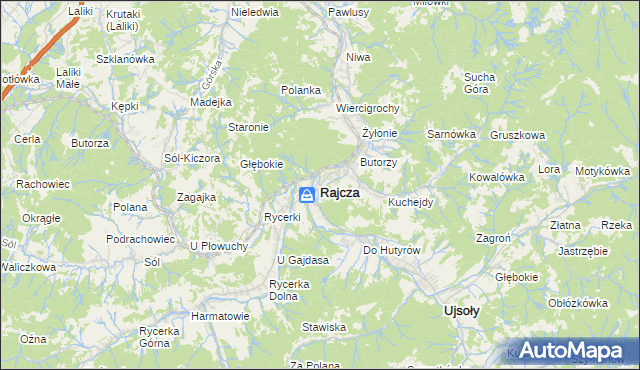 mapa Rajcza, Rajcza na mapie Targeo