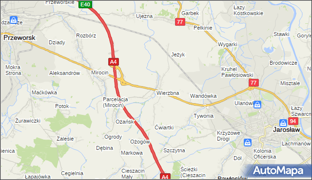 mapa Wierzbna gmina Pawłosiów, Wierzbna gmina Pawłosiów na mapie Targeo