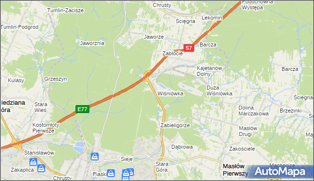 mapa Wiśniówka gmina Masłów, Wiśniówka gmina Masłów na mapie Targeo