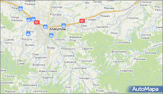 mapa Zagórnik gmina Andrychów, Zagórnik gmina Andrychów na mapie Targeo