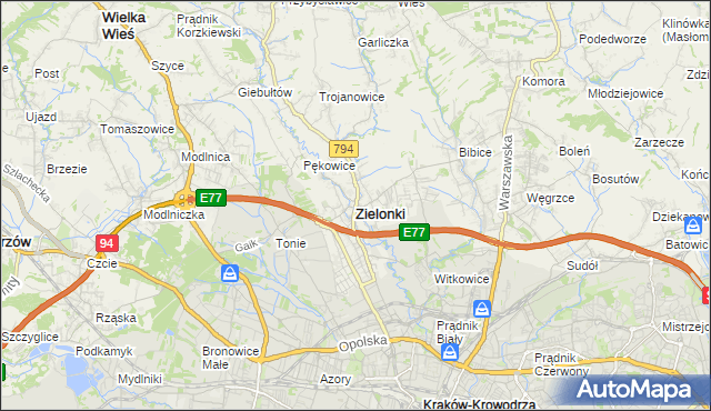 mapa Zielonki powiat krakowski, Zielonki powiat krakowski na mapie Targeo